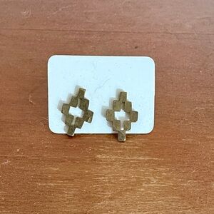 Geometric Cutout Stud Earrings in Antique Brass Tone